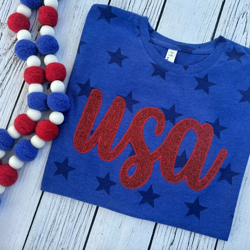 USA Embroidered Glitter Tee Hoodie, Sweatshirt | WearSparks.com