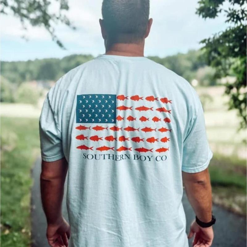 USA Fish Flag Short Sleeve Tee, Patriotic Fishing Shirt, American Flag Graphic, Outdoor Adventure Tee 6033A Hoodie,...