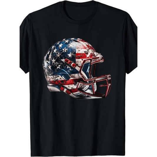 USA Flag Graphic Men's Short Sleeve T-Shirt- Comfortable, Breathable, Moisture-Wicking Fabric- American Football Helmet...