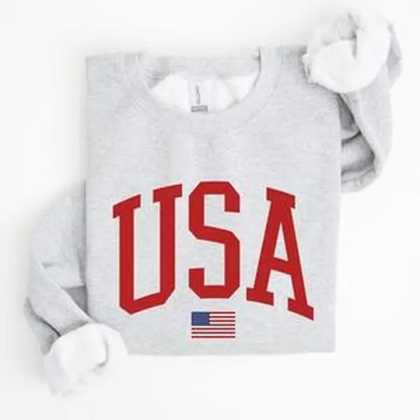 USA Flag, Red, America, Patriotic, 4th of July Sweatshirt, Women's Crew Neck, Crewneck T-Shirts, Hoodie | WearSparks.com