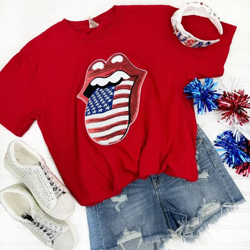 USA Sequin Lips Comfort Colors T-Shirt Hoodie, Sweatshirt | WearSparks.com