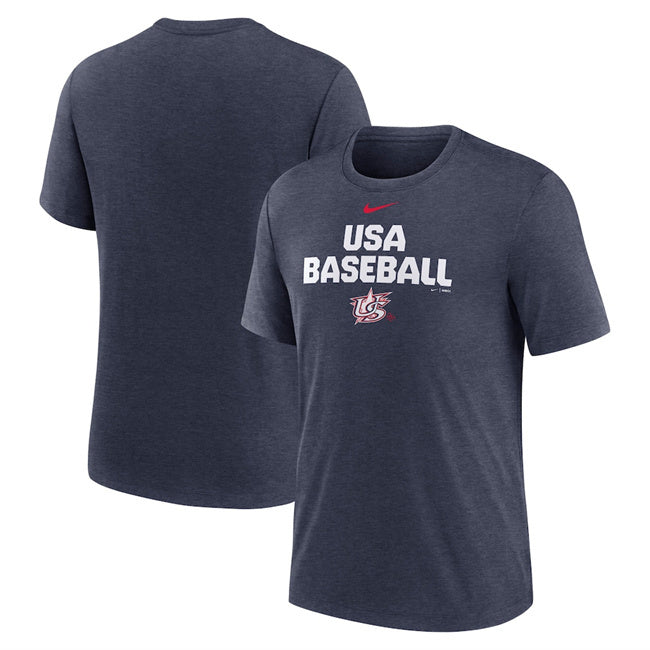 USA Baseball Heather Navy 2026 World Baseball Classic Stacked Tri-Blend T-Shirt