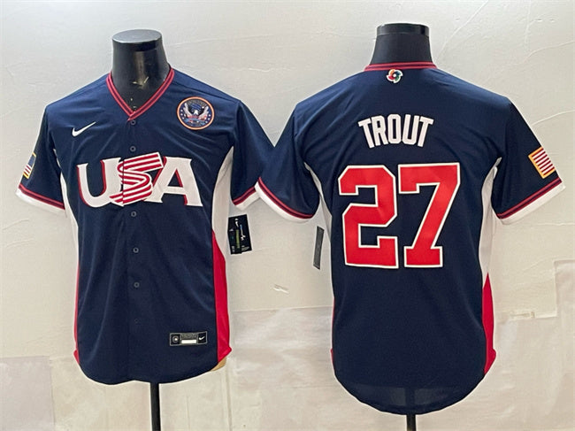 USA Baseball #27 Mike Trout Navy 2026 World Baseball Classic United States 250th