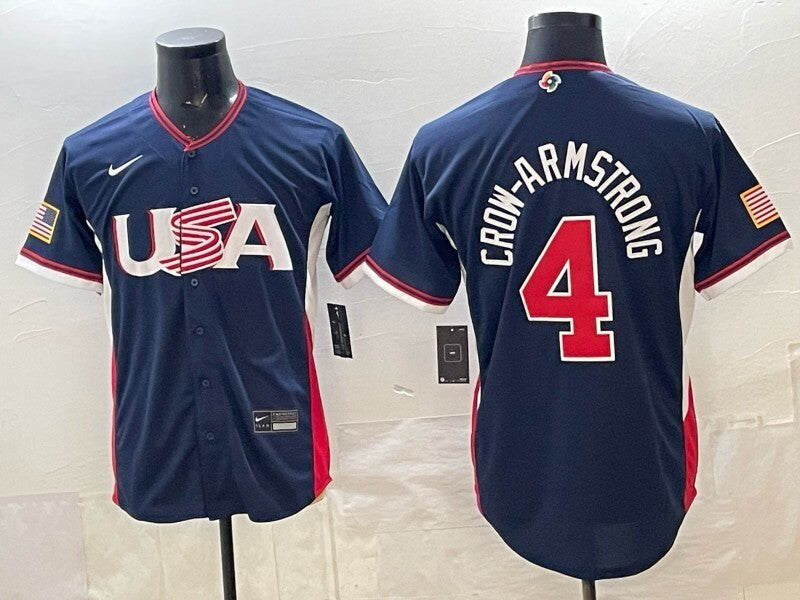 USA Baseball #4 Pete Crow-Armstrong Navy 2026 World Baseball Classic 26 World Cup