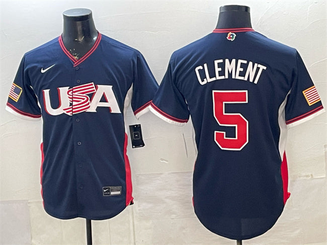 USA Baseball #5 Ernie Clement Navy 2026 World Baseball Classic Road Stadium