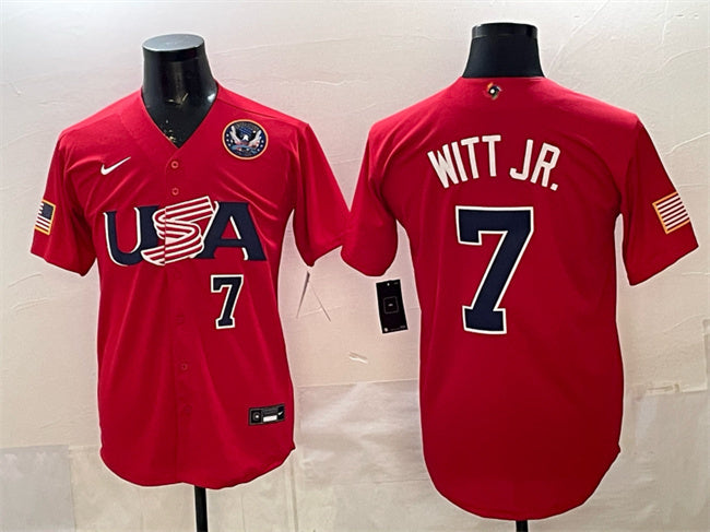 USA Baseball #7 Bobby Witt Jr. Red 2026 World Baseball Classic United States 250th