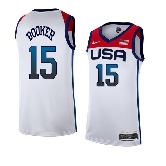 USA Dream Team 14 #15 Booker Tokyo Olympics Team USA White Style 2