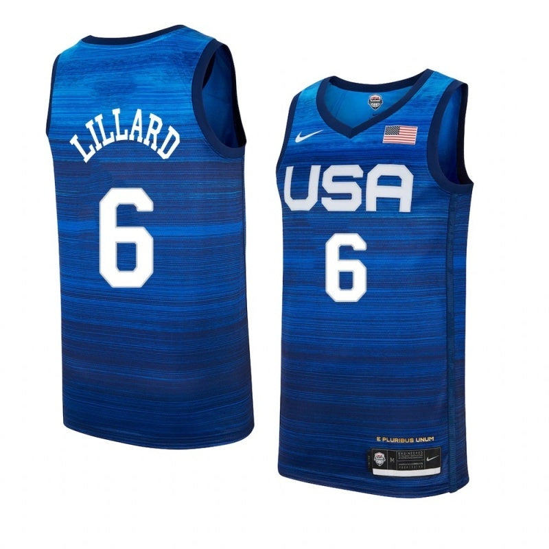 USA Dream Team 14 #6 Lillard Tokyo Olympics Team USA Blue Style 2