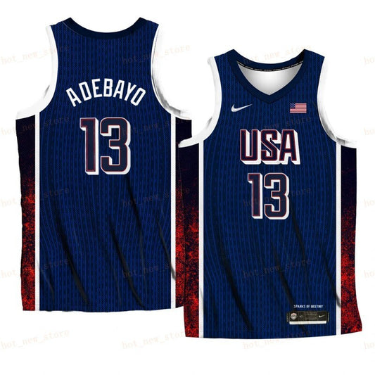 USA Team #13 Bam Adebayo 2024 Paris Olympics Navy Home