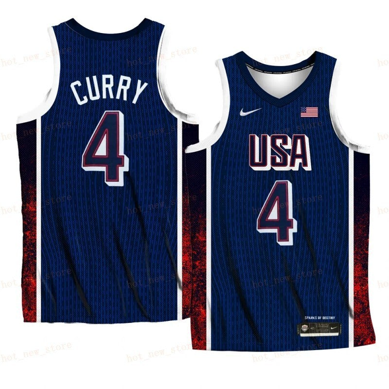 USA Team #4 Stephen Curry 2024 Paris Olympics Navy Home