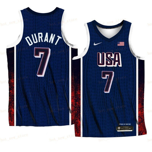 USA Team #7 Kevin Durant 2024 Paris Olympics Navy Home