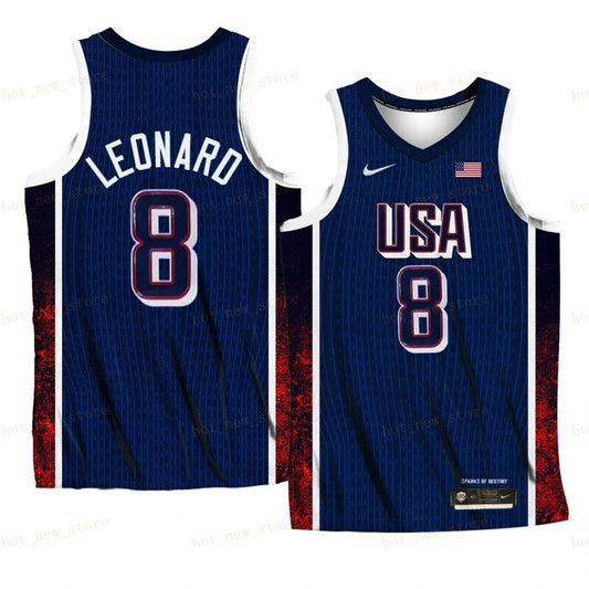 USA Team #8 Kawhi Leonard 2024 Paris Olympics Navy Home