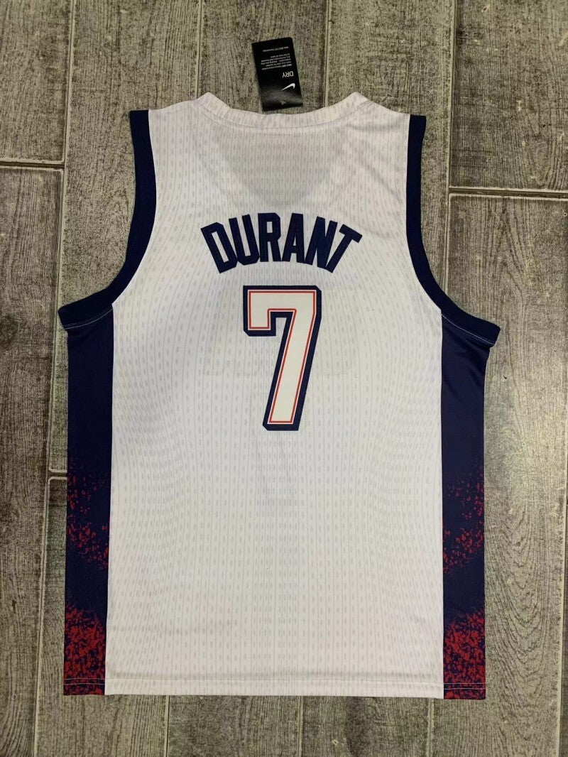 USA #7 Kevin Durant 2024 Team USA 7 White Print Style 1