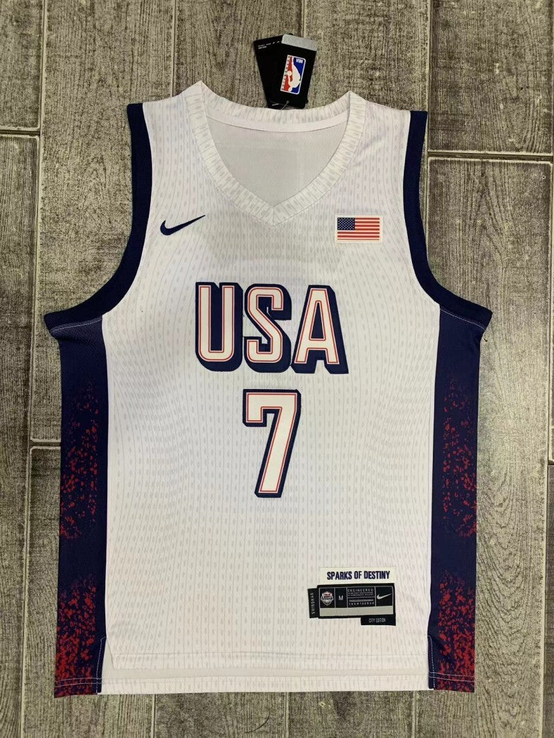 USA #7 Kevin Durant 2024 Team USA 7 White Print Style 2