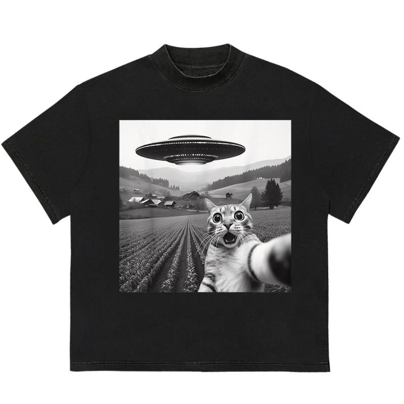 Ufo Cat Meme T-Shirt Unique Graphic Print for Standout Styl Unique Design for Everyday Wear Hoodie, Sweatshirt