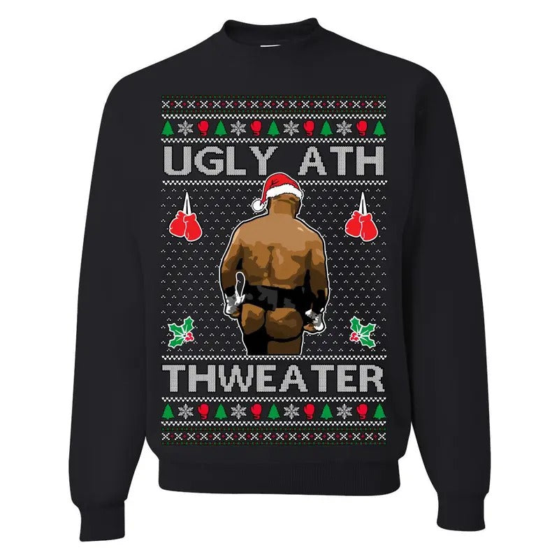 Ugly Ath Sweater Merry Chrithmith, Mike Tyson Butt Viral Ugly Ass Boxing Fight Meme Men Women Funny Ugly Christmas...