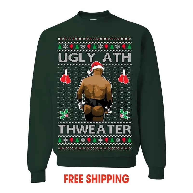 Ugly Ath Sweater Merry Chrithmith, Mike Tyson Butt Viral Ugly Ass Boxing Fight Meme Men Women Funny Ugly Christmas...