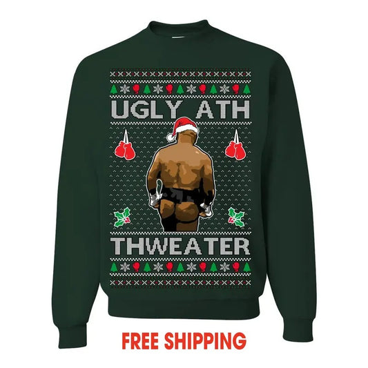 Ugly Ath Sweater Merry Chrithmith, Mike Tyson Butt Viral Ugly Ass Boxing Fight Meme Men Women Funny Ugly Christmas...