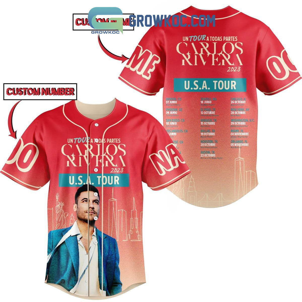 Un Tour A Todas Partes Carlos Rivera USA Tour 2023 Personalized Baseball Jersey