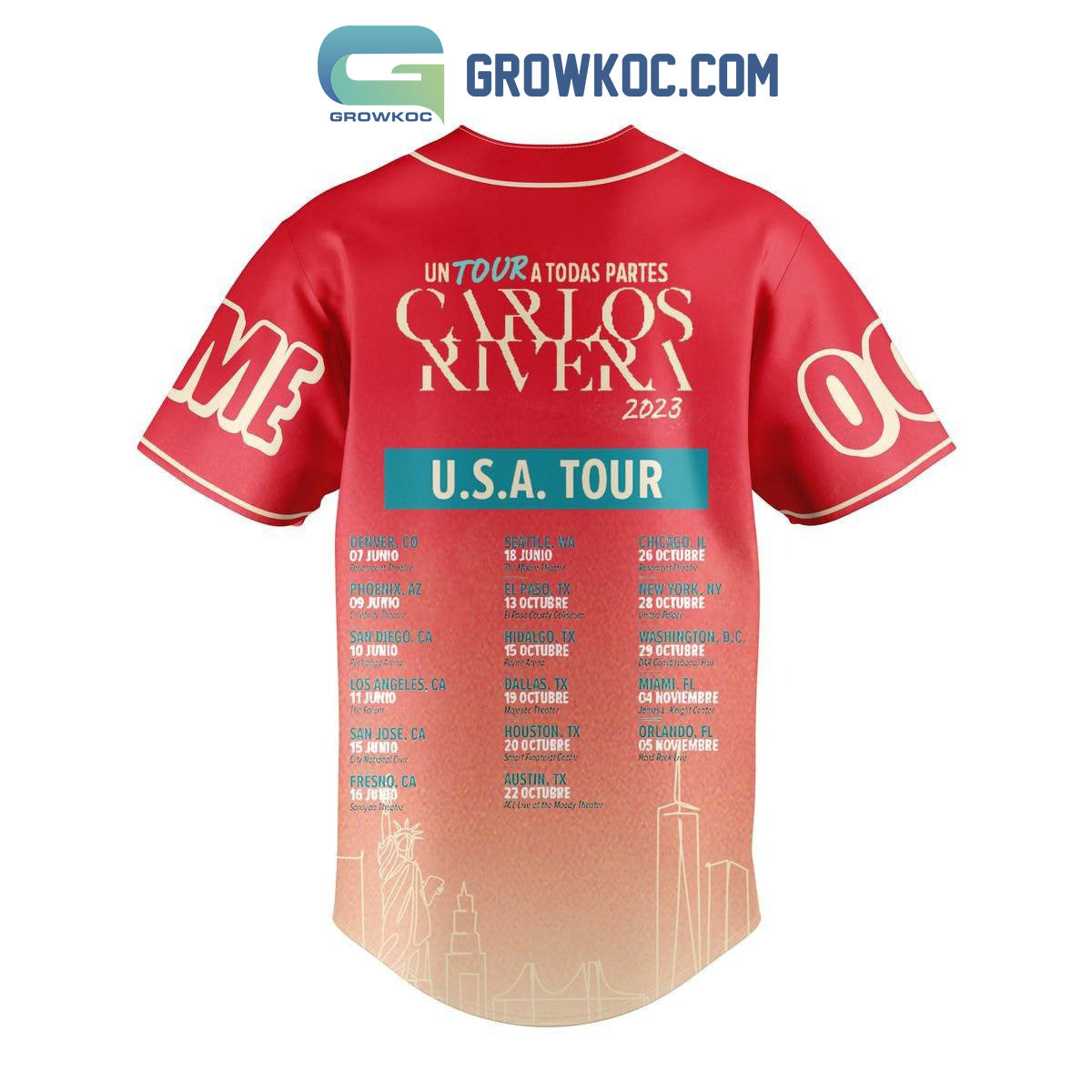 Un Tour A Todas Partes Carlos Rivera USA Tour 2023 Personalized Baseball Jersey
