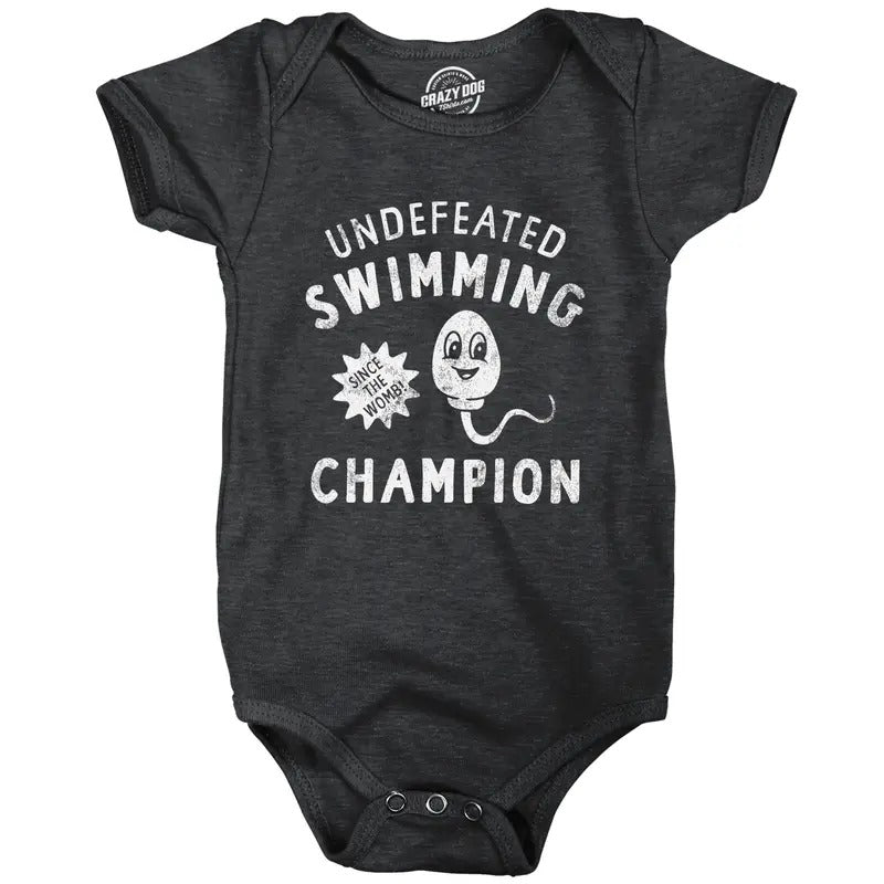Undefeated Swimming Champion Baby Bodysuit Funny Sperm Joke Jumper for Infants Funny Baby Onesies Funny Sarcastic Onesie...