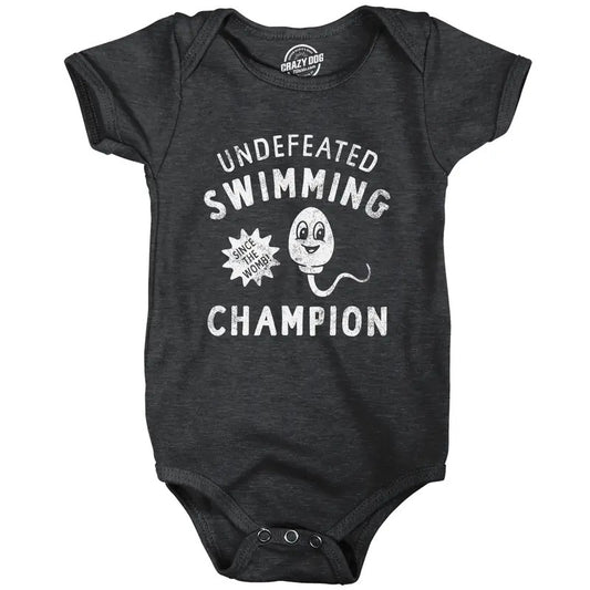 Undefeated Swimming Champion Baby Bodysuit Funny Sperm Joke Jumper for Infants Funny Baby Onesies Funny Sarcastic Onesie...