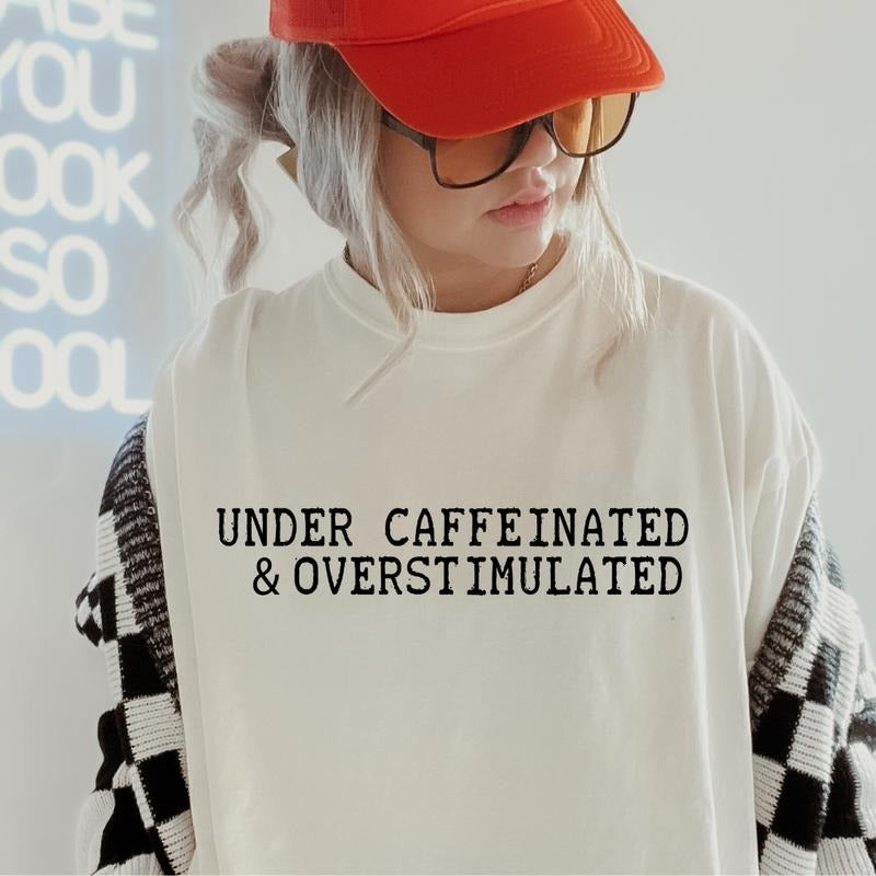 Under Caffeinated & Overstimulated Shirt, Comfort Colors, Christmas Coquette Shirt, Women's Holiday Tee, Casual Comfy...