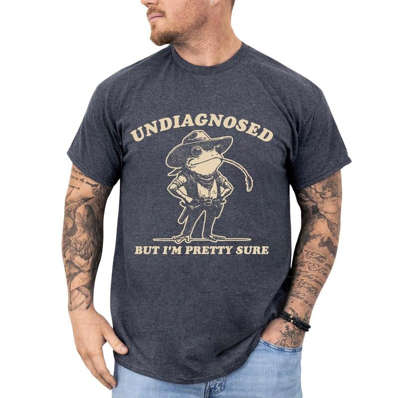 Undiagnosed But I'm Pretty Sure Graphic Tee, Retro Funny Western Cowboy T-shirt For Men, Funny Frog Shirt, Meme Men Tee,...