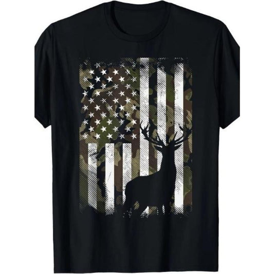 Unique Camouflage American Flag Deer Elk Stag Short Sleeve T-Shirt for Hunting Hunter Dad Gift Made In USA Hoodie, Sweatshirt