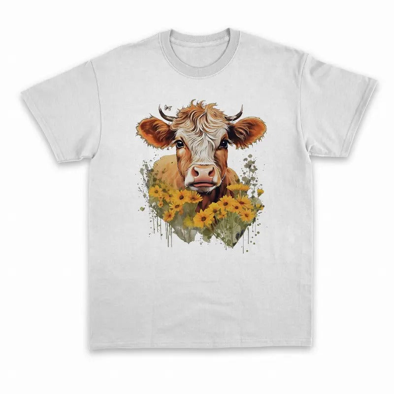 Unisex  Highland Cow  and flower   T-Shirt  , Sweatshirt  and Hoodie | WearSparks.com