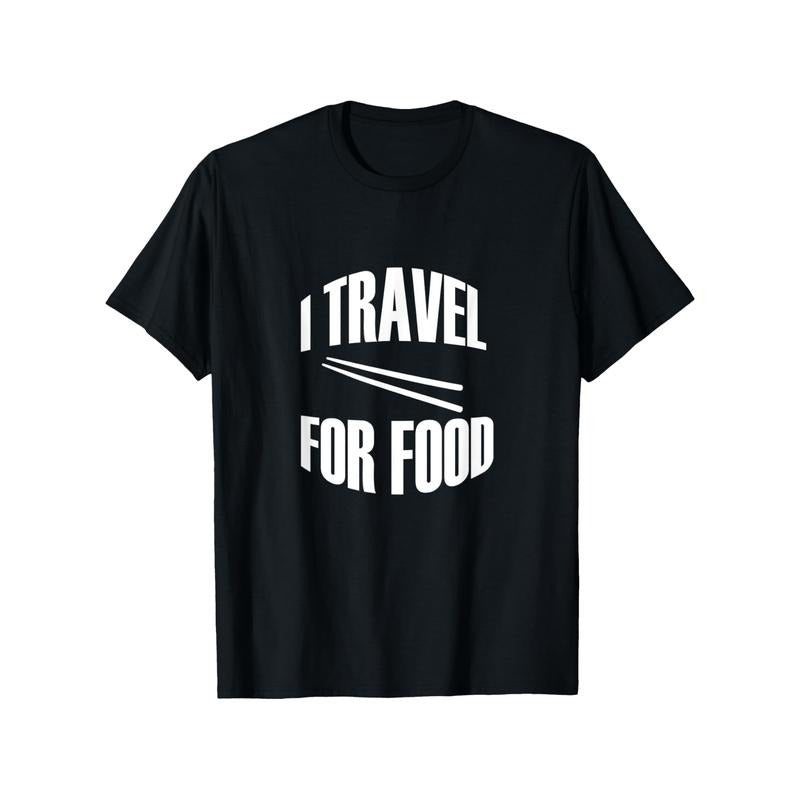 Unisex Black Cotton T-Shirt with "I Travel for Food" Print