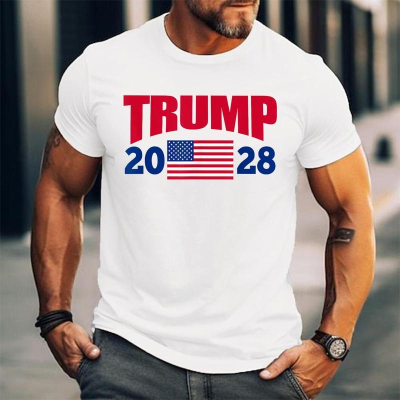 [Unisex Cotton] Trump 2028 Rally Election Trump 2028 USA Flag T-Shirt , Short Sleeve, Top Unisex Hoodie, Sweatshirt