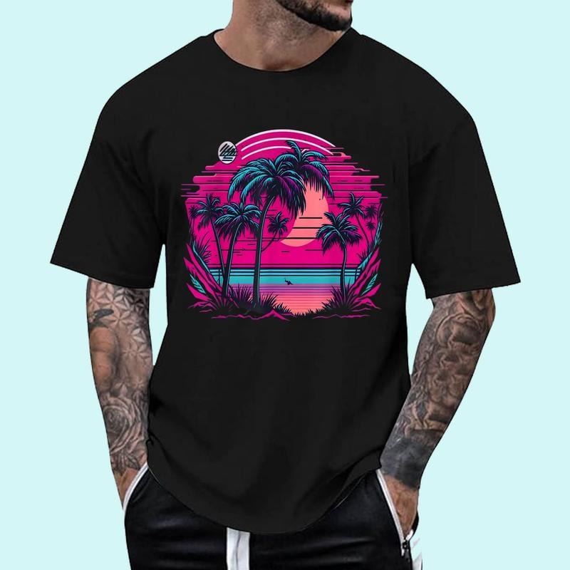 [Unisex Cotton Shirt] 90s Vaporwave Aesthetic Palm Trees Retro 80s Art Vaporwave T-Shirt Hoodie, Sweatshirt | WearSparks.com