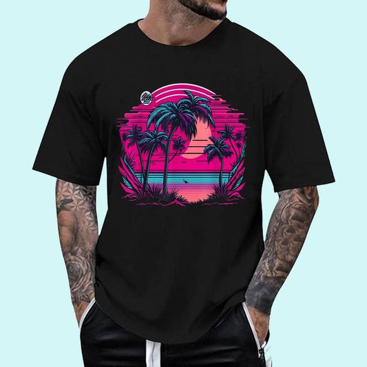 [Unisex Cotton Shirt] 90s Vaporwave Aesthetic Palm Trees Retro 80s Art Vaporwave T-Shirt Hoodie, Sweatshirt | WearSparks.com
