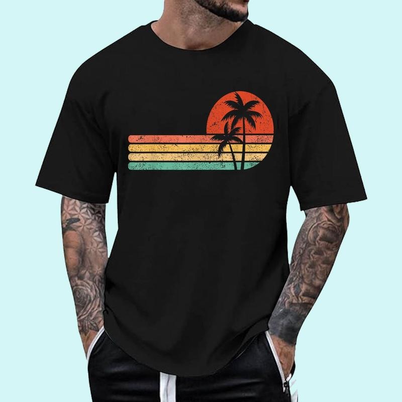 [Unisex Cotton Shirt] Retro Style Tropical Vintage sunset Beach Palm Tree T-Shirt Hoodie, Sweatshirt | WearSparks.com