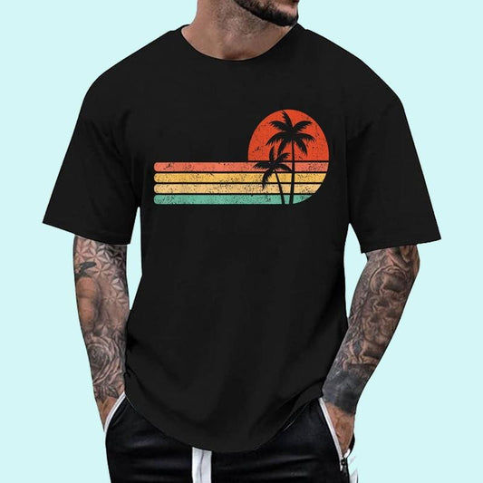 [Unisex Cotton Shirt] Retro Style Tropical Vintage sunset Beach Palm Tree T-Shirt Hoodie, Sweatshirt | WearSparks.com