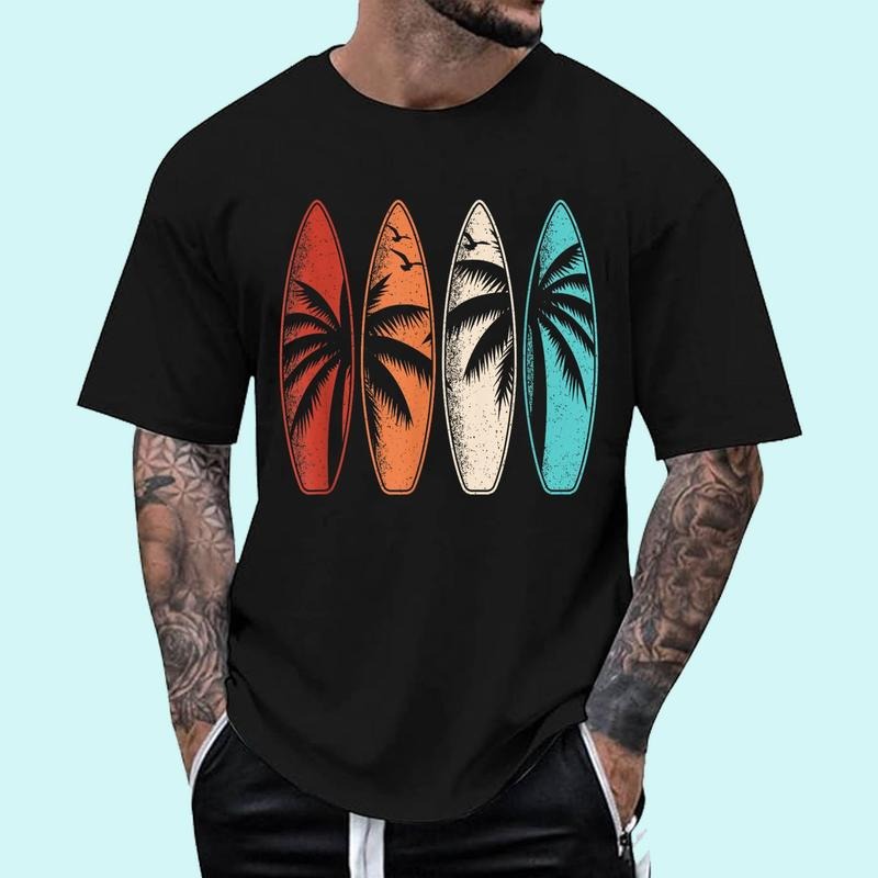 [Unisex Cotton Shirt] Tropical Hawaii Palm Tree Surfing Beach Surfboard Retro Surf T-Shirt Hoodie, Sweatshirt