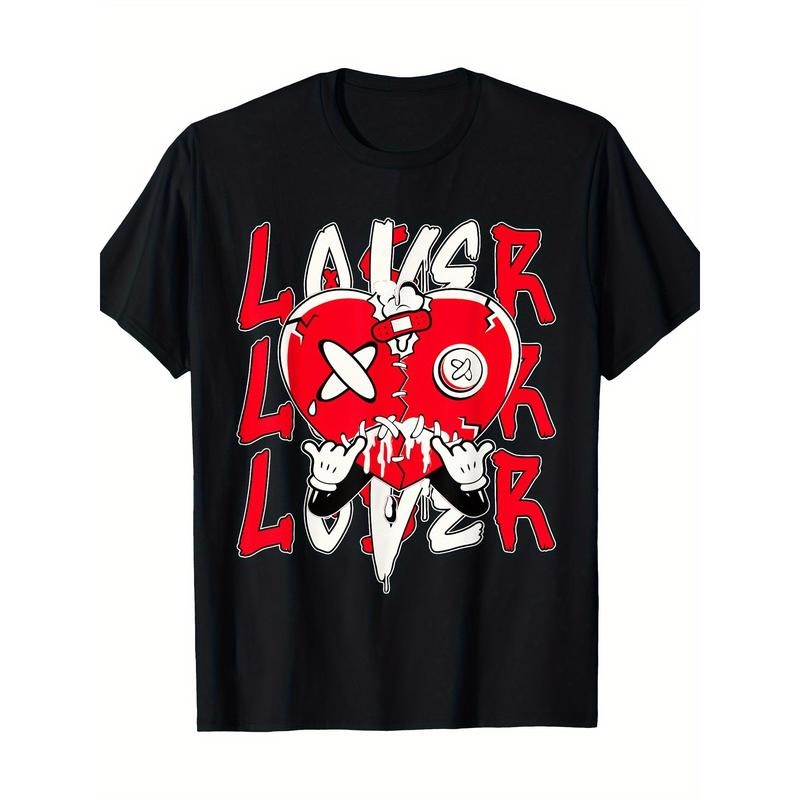 Unisex Cotton T-Shirt with Geometric Heart Design - Casual Crew Neck Short Sleeve Tee with Slight Stretch, Digital Heat...