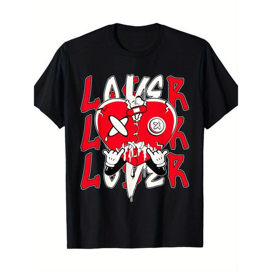 Unisex Cotton T-Shirt with Geometric Heart Design - Casual Crew Neck Short Sleeve Tee with Slight Stretch, Digital Heat...