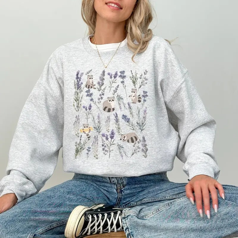 Unisex Flower Raccoon Sweatshirt T-Shirts, Hoodie | WearSparks.com