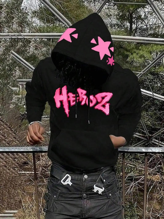 Unisex Letter Print Hoodie, Casual Regular Fit Long Sleeve Hooded Sweatshirt for Spring & Fall, Fashion Men's Top for...
