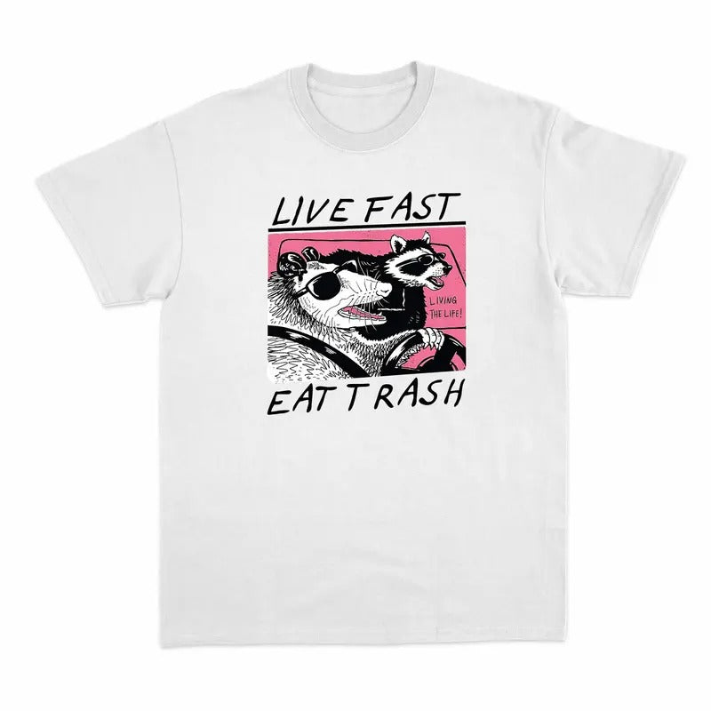 Unisex Live Fast Eat Trash Shirt, Raccoon Shirt, Funny Raccoon Shirt Hoodie, Sweatshirt | WearSparks.com