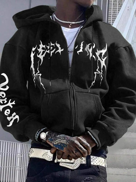 Unisex Men's Letter Print Graphic Hoodie, Regular Fit Casual Fashion Long Sleeve Hooded Sweatshirt for Daily Wear, Men's...