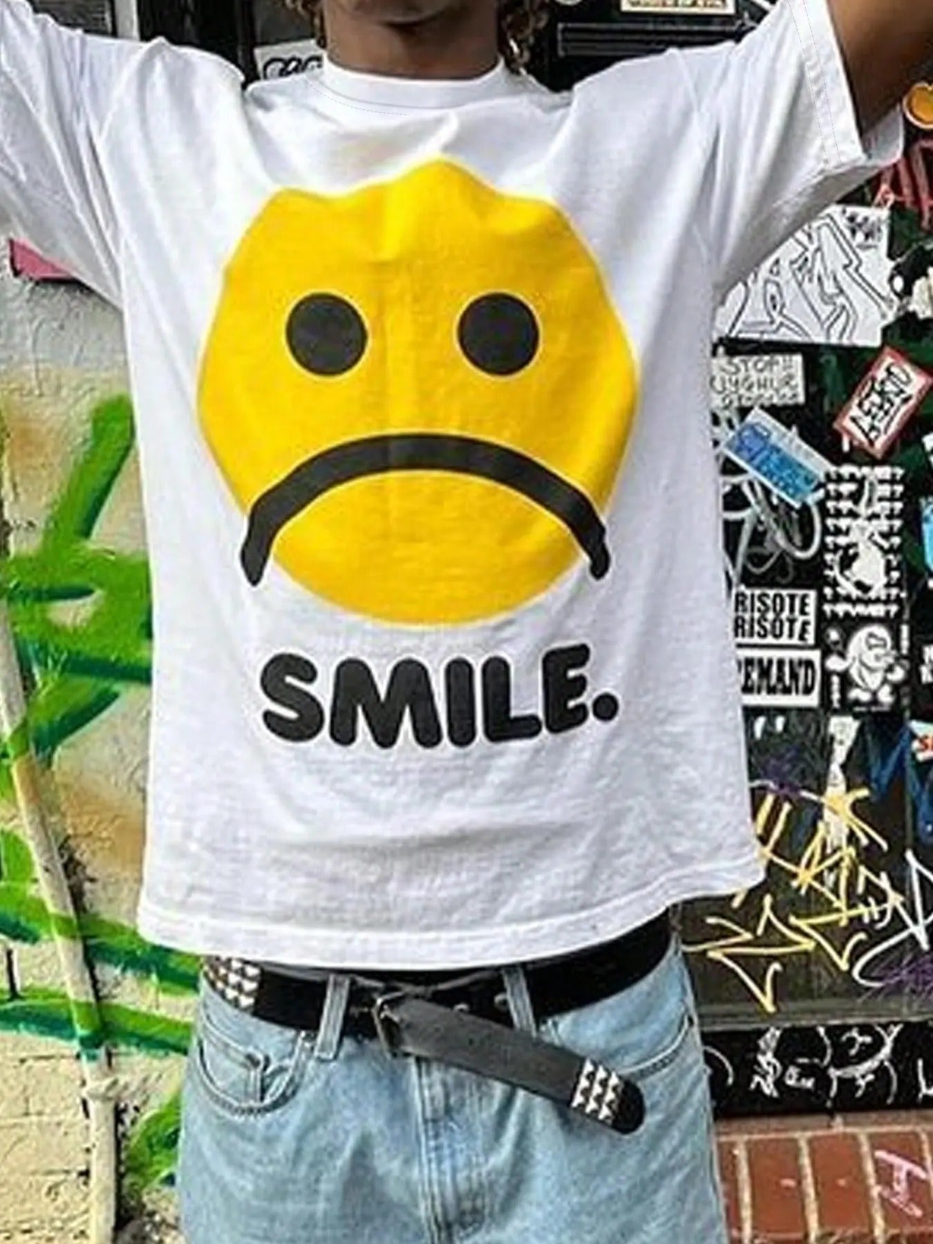 Unisex Men's Plain Smile Face Print Round Neck Tee, Regular Fit Casual Short Sleeve T-shirt for Summer, Men's Top for...