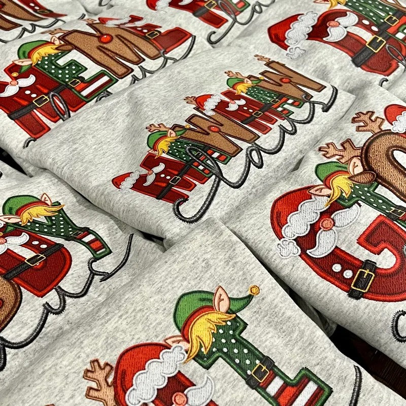 Unisex Size Faux Embroidery Christmas Claus Sweatshirt - Perfect for Everyone! T-Shirts, Hoodie | WearSparks.com