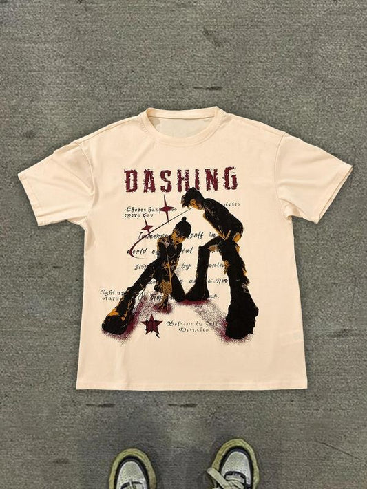 Unisex's Dashing Print Round Neck Graphic Tee, Street Fashion Casual Short Sleeve T-Shirt for Daily Wear, Unisex Top for...