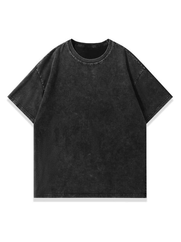 Unisex's Solid Color Wash Distressed Short Sleeve Tee, Casual Loose Fit T-shirt for Summer, Fashion Women's Top for Daily...