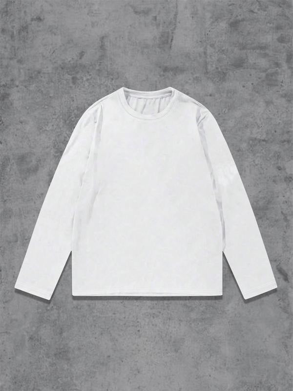 Unisex's Solid Long Sleeve Tee, Street Fashion Casual Comfy Round Neck T-shirt for Daily Wear, Men's Top for Spring &...