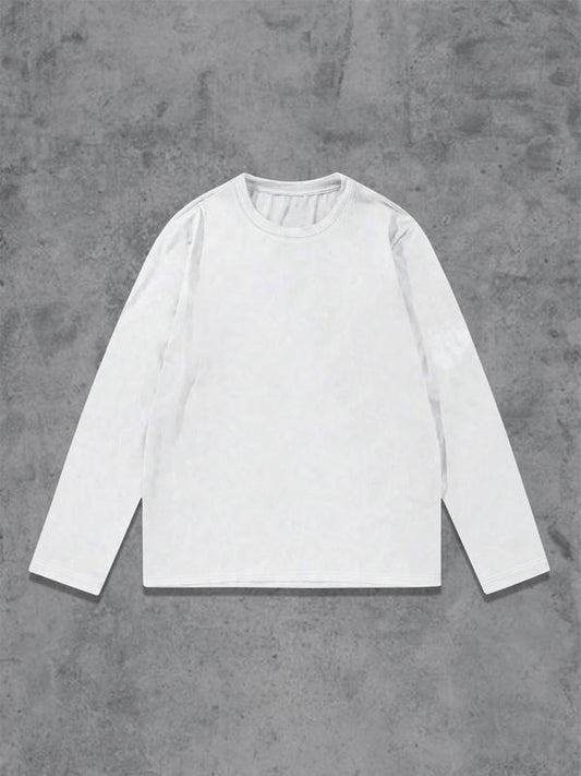 Unisex's Solid Long Sleeve Tee, Street Fashion Casual Comfy Round Neck T-shirt for Daily Wear, Men's Top for Spring &...