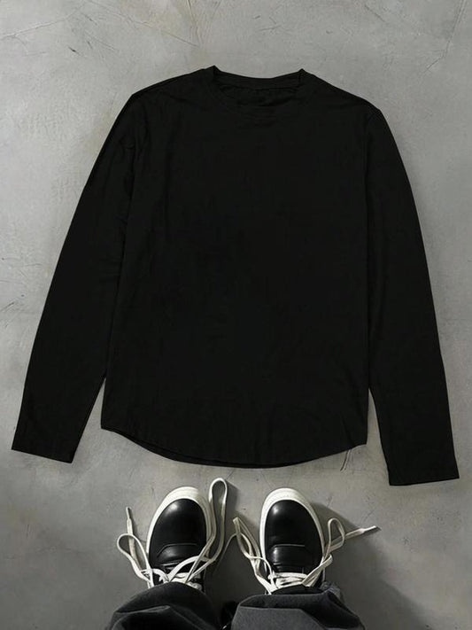 Unisex's Solid Long Sleeve Tee, Street Fashion Casual Crew Neck T-shirt for Daily Wear, Men's Top for Spring & Fall...